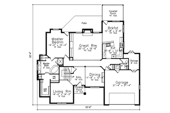 Floor Plan - Main Floor for European House Plan #52-232 - 3 bed, 2.5 bath