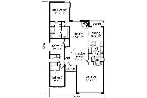 Floor Plan - Main Floor for Traditional House Plan #84-115 - 3 bed, 2 bath