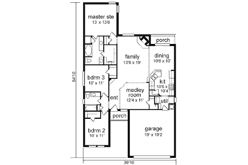 Architectural House Design - Floor Plan - Main Floor for Traditional House Plan #84-115 - 3 bed, 2 bath