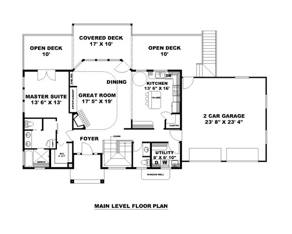 Floor Plan - Main Floor for Craftsman House Plan #117-1117 - 4 bed, 2.5 bath