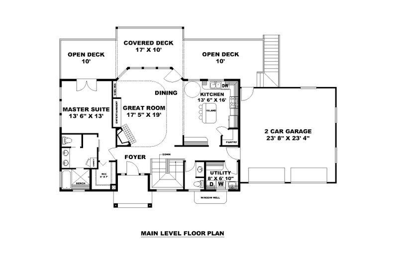 House Design - Floor Plan - Main Floor for Craftsman House Plan #117-1117 - 4 bed, 2.5 bath