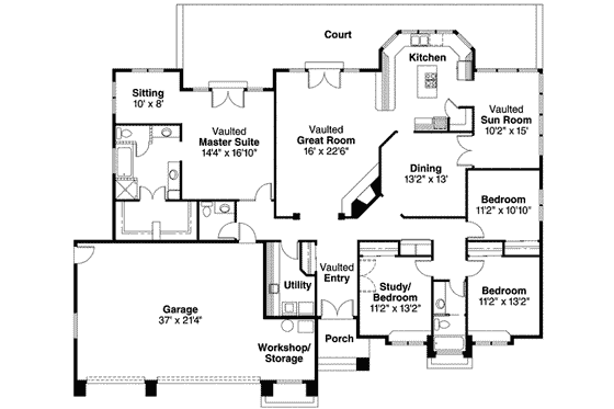 Floor Plan - Main Floor for Mediterranean House Plan #124-412 - 4 bed, 2.5 bath