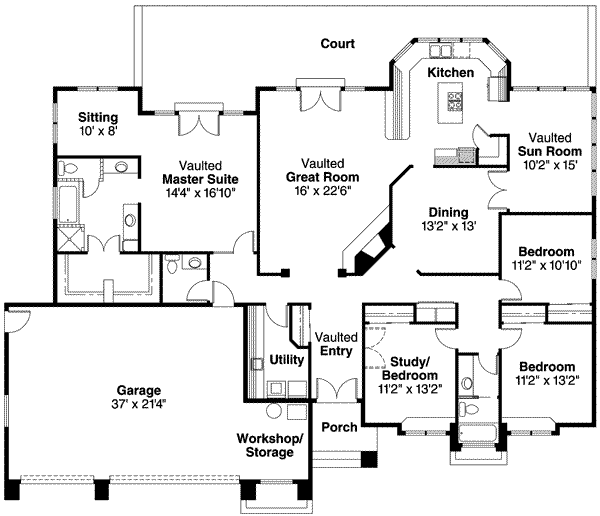 Architectural House Design - Mediterranean Floor Plan - Main Floor Plan #124-412