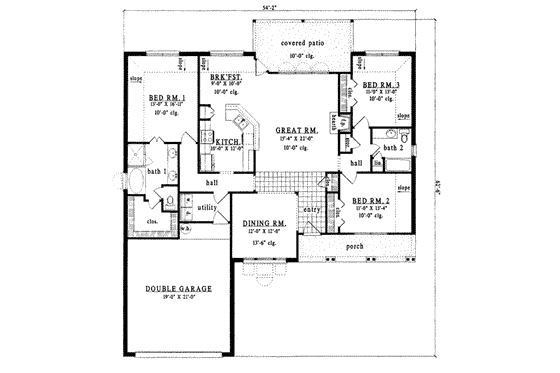 Floor Plan - Main Floor for Traditional House Plan #42-249 - 3 bed, 2 bath
