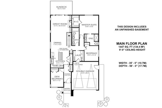 Floor Plan - Main Floor for Contemporary House Plan #1100-44 - 3 bed, 2 bath