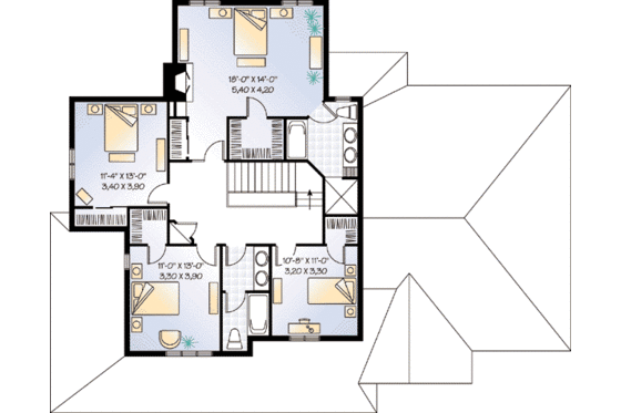 Floor Plan - Upper Floor for Traditional House Plan #23-410 - 4 bed, 2.5 bath