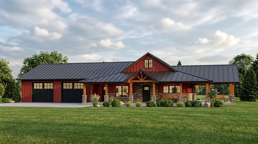 Exterior - Front Elevation 2 for Barndominium House Plan #1064-215 - 1 bed, 1.5 bath