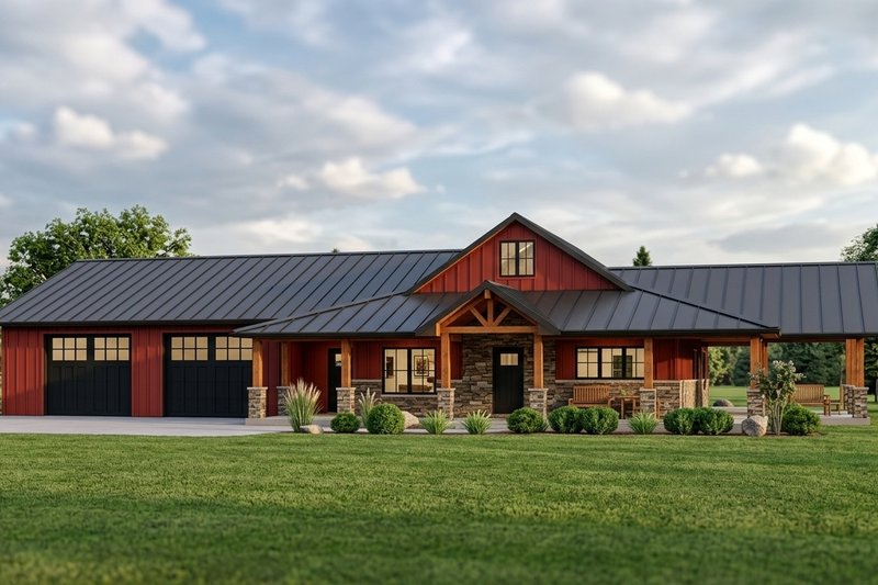 Home Plan - Exterior - Front Elevation 2 for Barndominium House Plan #1064-215 - 1 bed, 1.5 bath