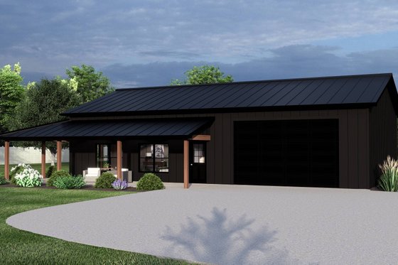 Small Barndominium with Generous Wraparound Porch