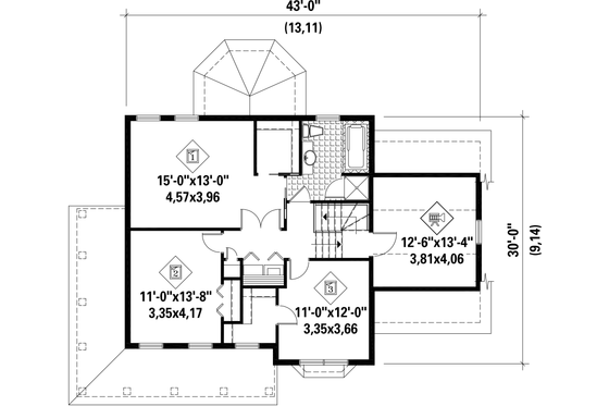 Floor Plan - Upper Floor for Country House Plan #25-4601 - 3 bed, 1 bath
