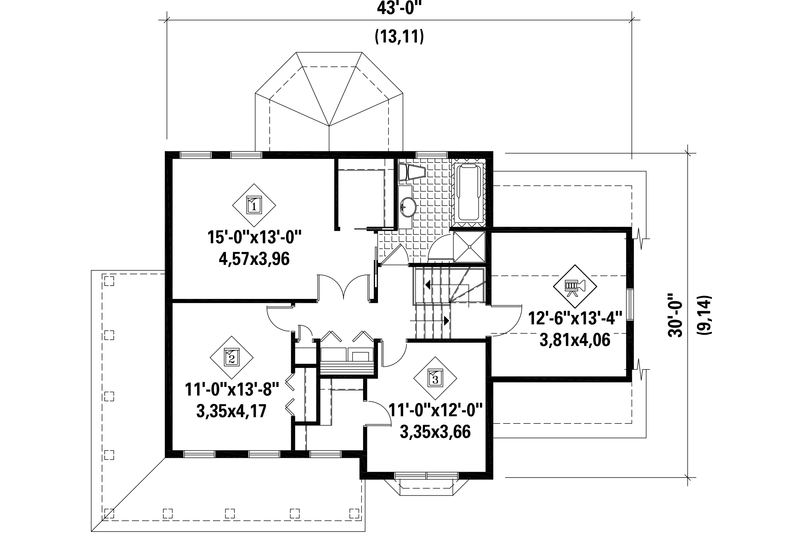 Home Plan - Floor Plan - Upper Floor for Country House Plan #25-4601 - 3 bed, 1 bath