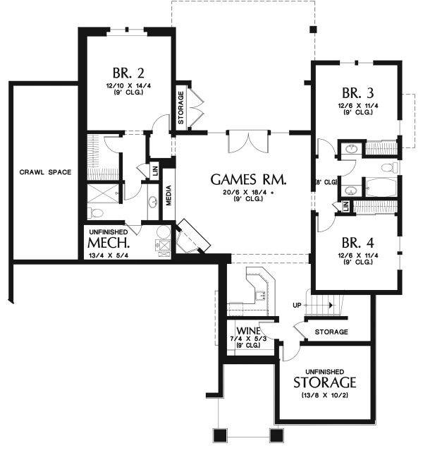 Architectural House Design - Craftsman Floor Plan - Lower Floor Plan #48-972