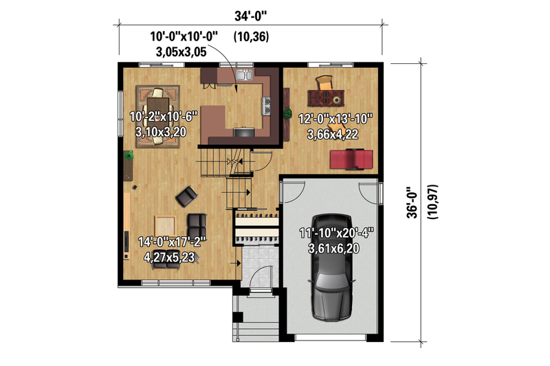 Home Plan - Floor Plan - Main Floor 1 for Contemporary House Plan #25-4296 - 2 bed, 1 bath