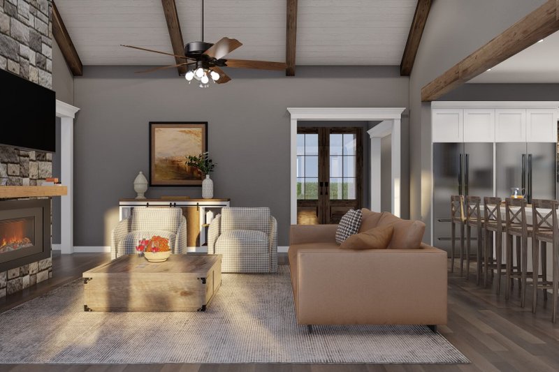 Dream House Plan - Interior - Family Room for Barndominium House Plan #923-366 - 3 bed, 3.5 bath