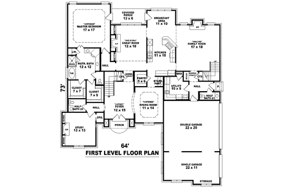 Floor Plan - Main Floor for Colonial House Plan #81-1606 - 4 bed, 4 bath