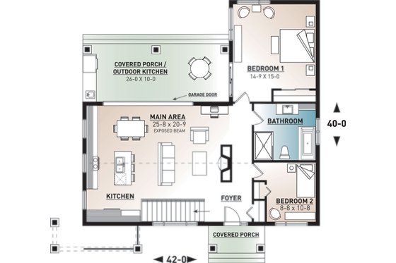 Floor Plan - Main Floor for Contemporary House Plan #23-2316 - 2 bed, 1 bath