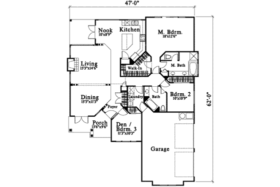 Floor Plan - Main Floor for Modern House Plan #78-207 - 2 bed, 2 bath