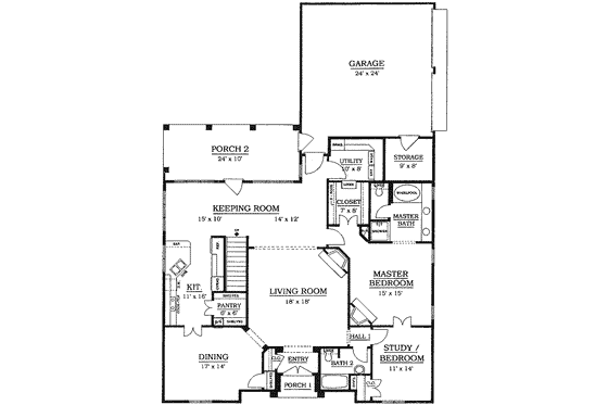 Floor Plan - Main Floor for Mediterranean House Plan #14-208 - 4 bed, 4 bath