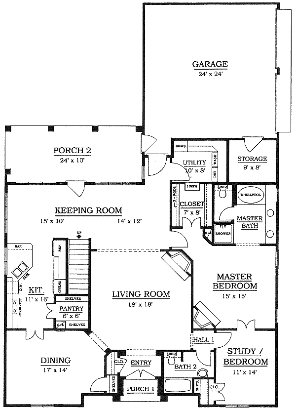 House Design - Mediterranean Floor Plan - Main Floor Plan #14-208