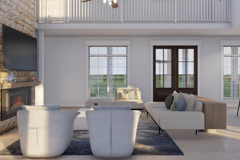 Architectural House Design - Interior - Family Room 1 for Farmhouse House Plan #923-411 - 3 bed, 3.5 bath