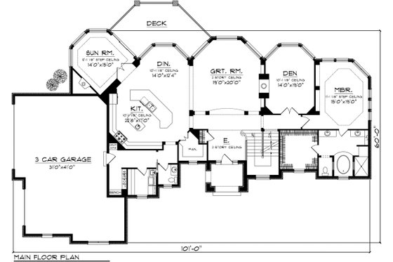 Floor Plan - Main Floor for European House Plan #70-1145 - 3 bed, 3.5 bath