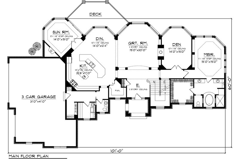 Architectural House Design - Floor Plan - Main Floor for European House Plan #70-1145 - 3 bed, 3.5 bath