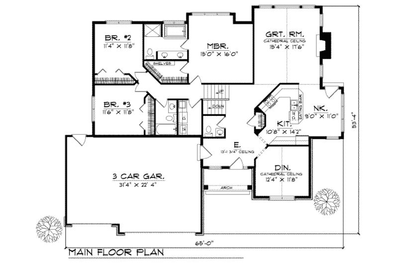 Dream House Plan - Floor Plan - Main Floor for Traditional House Plan #70-230 - 3 bed, 2.5 bath