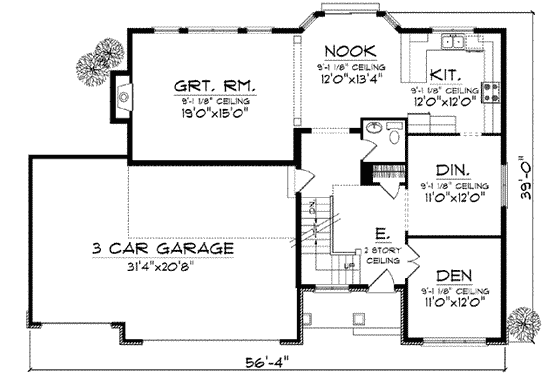 Floor Plan - Main Floor for Traditional House Plan #70-840 - 4 bed, 2.5 bath