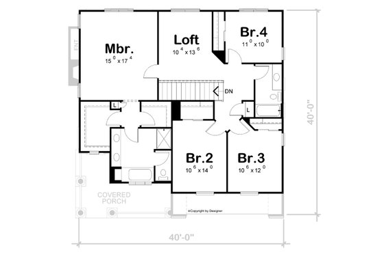 Floor Plan - Upper Floor for Craftsman House Plan #20-2289 - 4 bed, 2.5 bath
