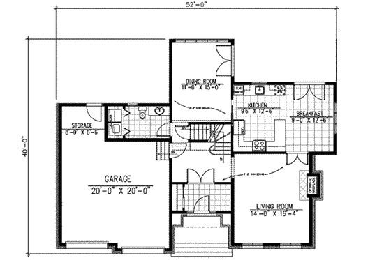 Floor Plan - Main Floor for European House Plan #138-169 - 3 bed, 1.5 bath