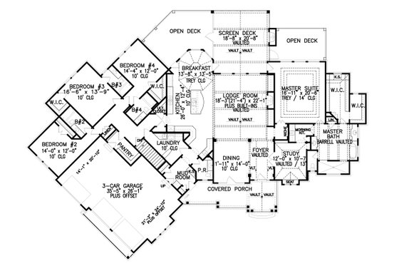 Floor Plan - Main Floor for Craftsman House Plan #54-385 - 4 bed, 4 bath
