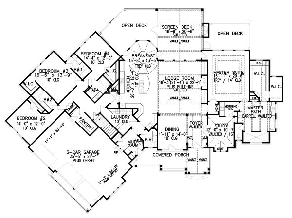 Dream House Plan - Craftsman Floor Plan - Main Floor Plan #54-385