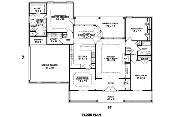 Floor Plan - Main Floor for Southern House Plan #81-1092 - 3 bed, 2 bath