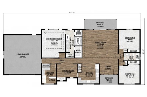 Floor Plan - Main Floor for Ranch House Plan #1077-4 - 3 bed, 2 bath