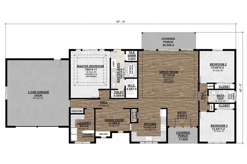 Architectural House Design - Floor Plan - Main Floor for Ranch House Plan #1077-4 - 3 bed, 2 bath