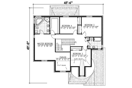 Floor Plan - Upper Floor for European House Plan #138-249 - 4 bed, 2.5 bath