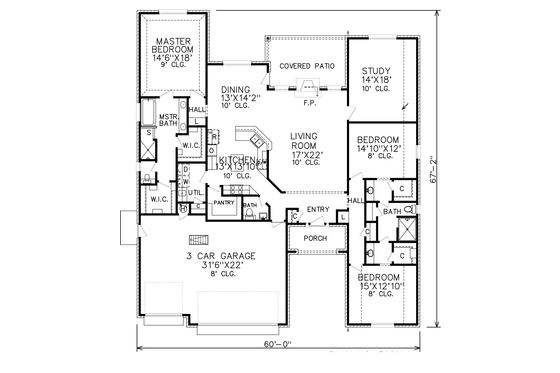 Floor Plan - Main Floor for Traditional House Plan #65-521 - 3 bed, 2.5 bath