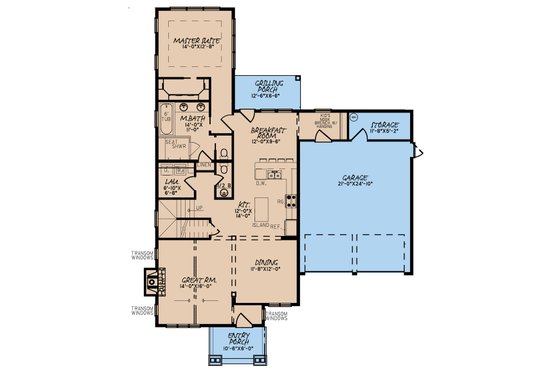 Floor Plan - Main Floor for Craftsman House Plan #923-169 - 3 bed, 2.5 bath