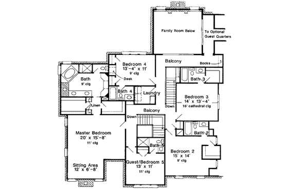 Floor Plan - Upper Floor for European House Plan #410-194 - 5 bed, 3.5 bath