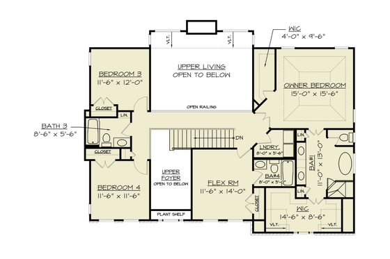 Floor Plan - Upper Floor for Traditional House Plan #119-453 - 5 bed, 4 bath