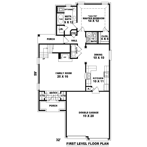 Floor Plan - Main Floor for Traditional House Plan #81-13616 - 3 bed, 2.5 bath
