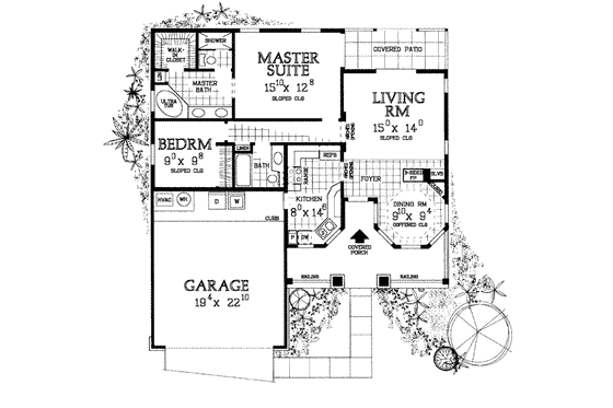 Floor Plan - Main Floor for Traditional House Plan #72-102 - 2 bed, 2 bath