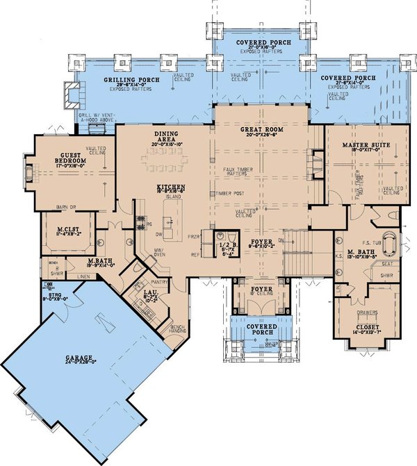 House Blueprint - Floor Plan - Main Floor for Craftsman House Plan #923-512 - 5 bed, 4.5 bath