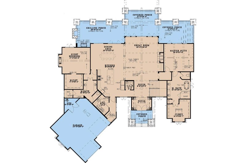 House Blueprint - Floor Plan - Main Floor for Craftsman House Plan #923-512 - 5 bed, 4.5 bath
