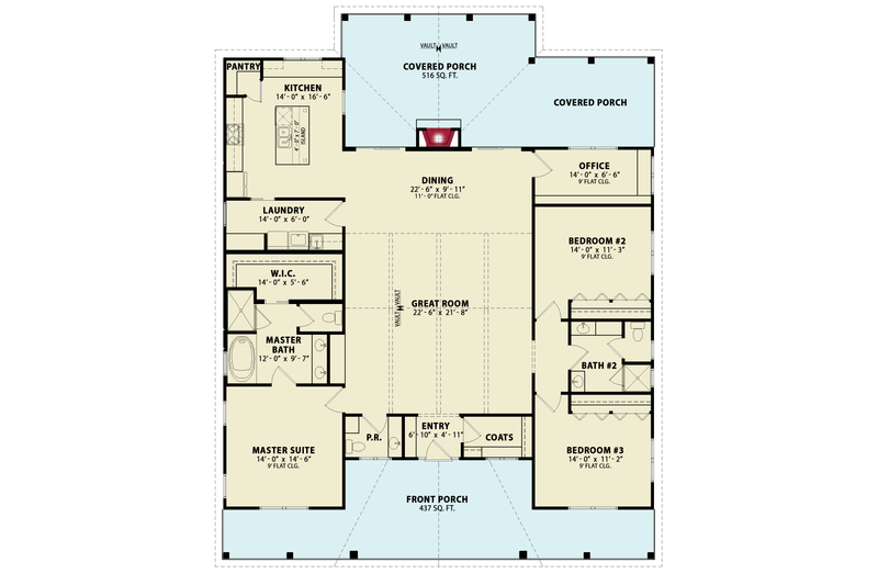 House Design - Floor Plan - Main Floor for Craftsman House Plan #54-591 - 3 bed, 2.5 bath