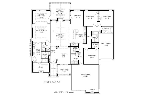 Floor Plan - Main Floor for Craftsman House Plan #932-281 - 4 bed, 3.5 bath