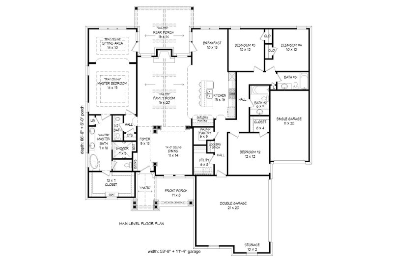 House Blueprint - Floor Plan - Main Floor for Craftsman House Plan #932-281 - 4 bed, 3.5 bath