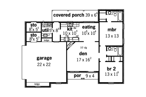 Floor Plan - Main Floor for Southern House Plan #16-259 - 2 bed, 2 bath