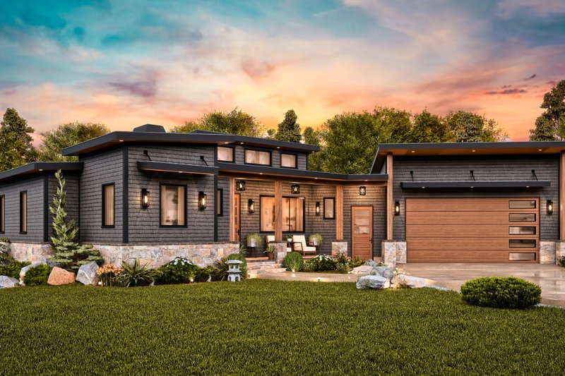 House Blueprint - Exterior - Front Elevation 6 for Contemporary House Plan #54-679 - 3 bed, 2 bath