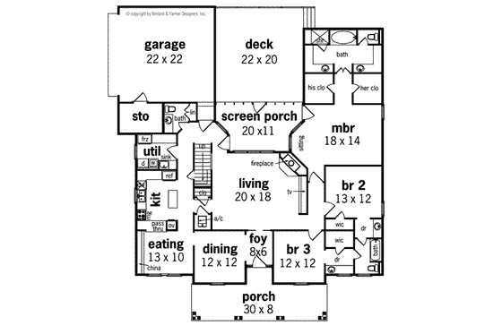 Floor Plan - Main Floor for Country House Plan #45-146 - 3 bed, 2.5 bath